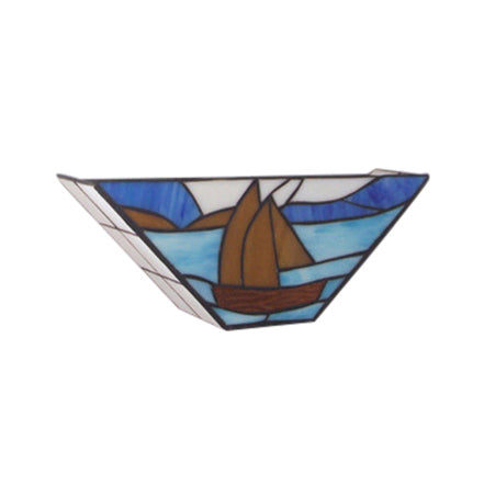 1 Head Sea Wall Light with Boat Nautical Stylish Stained Glass Wall Lamp in Blue for Dining Room
