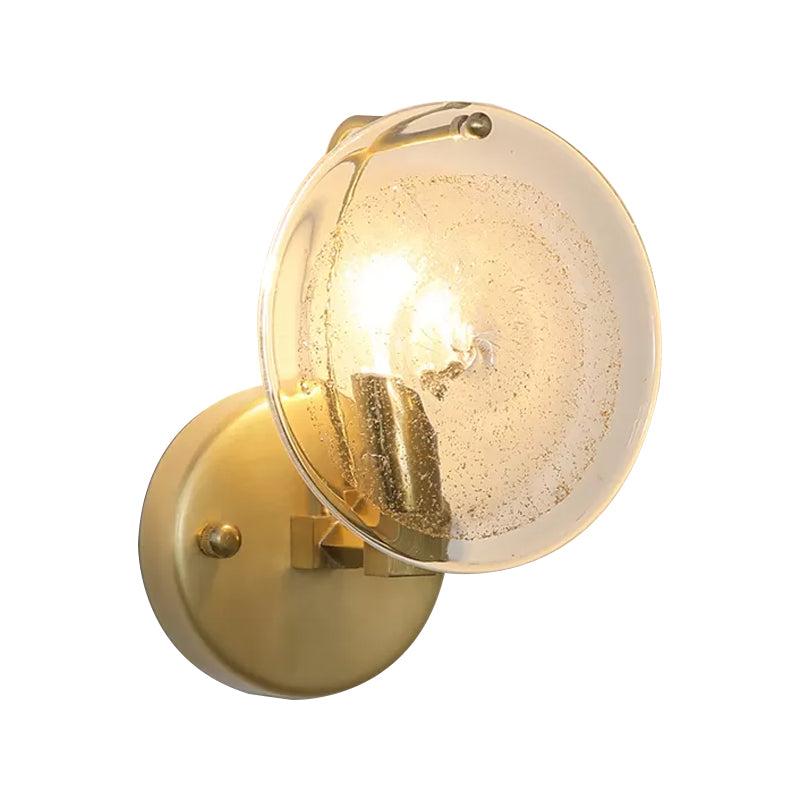 Metal Round Sconce Lamp Postmodern 1 Light Wall Mounted Light Fixture in Gold with Clear Glass Shade