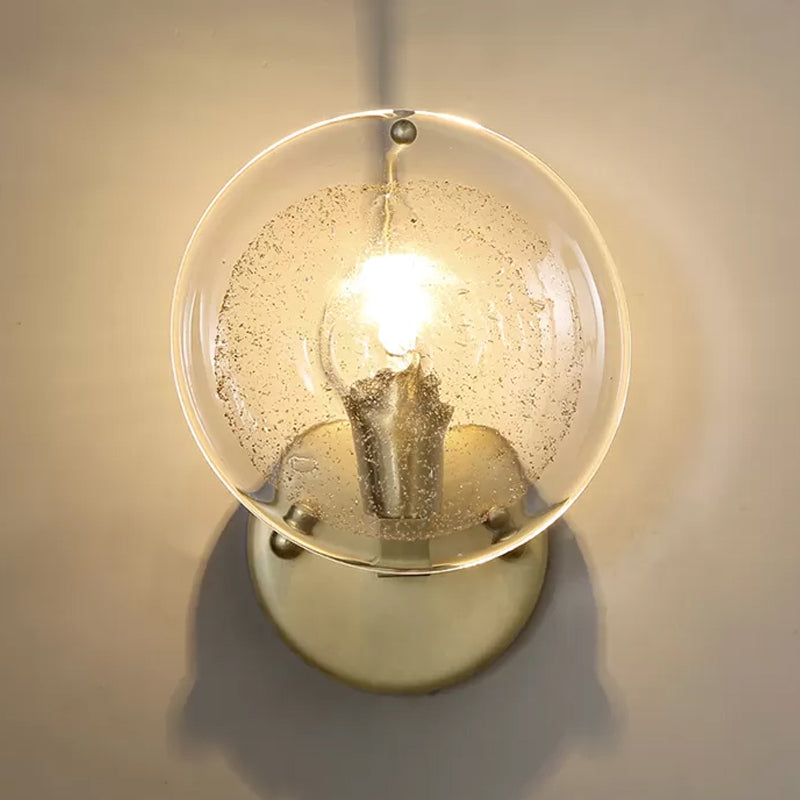 Metal Round Sconce Lamp Postmodern 1 Light Wall Mounted Light Fixture in Gold with Clear Glass Shade