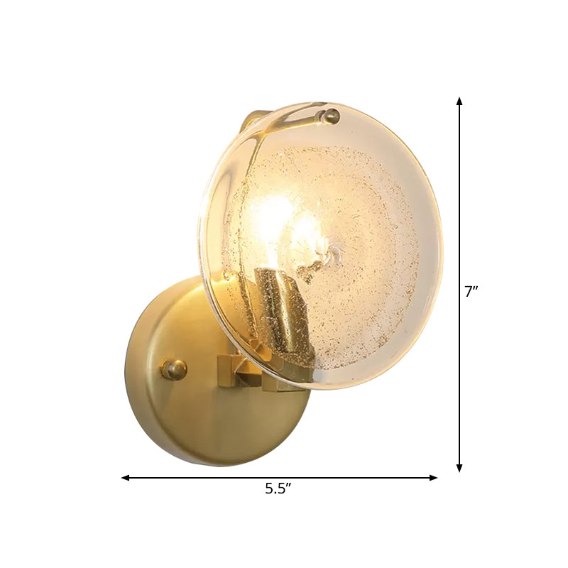 Metal Round Sconce Lamp Postmodern 1 Light Wall Mounted Light Fixture in Gold with Clear Glass Shade