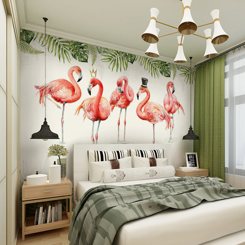 Illustration Style Flamingo Large Mural for Living Room and Gallery, Customized Size Available