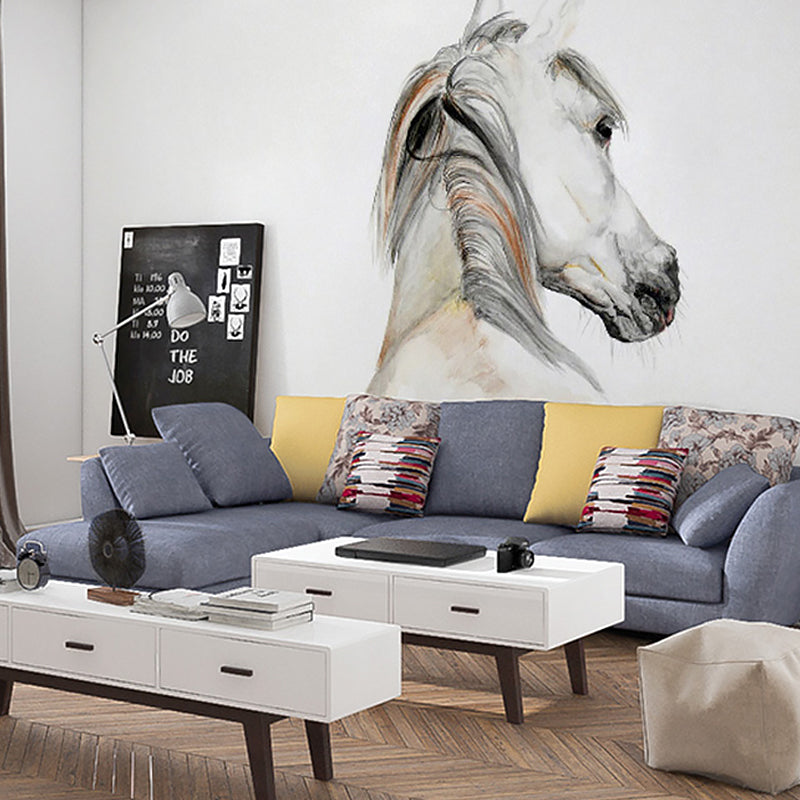 Chinese Wall Mural for Guest Room, Horse in Grey and Brown, Personalized Size Available