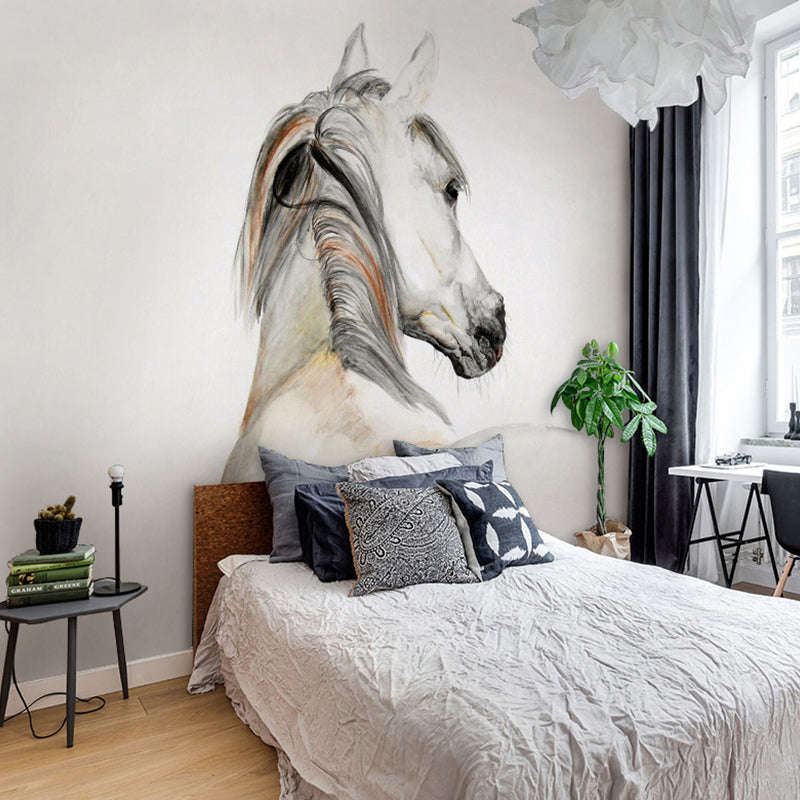 Chinese Wall Mural for Guest Room, Horse in Grey and Brown, Personalized Size Available
