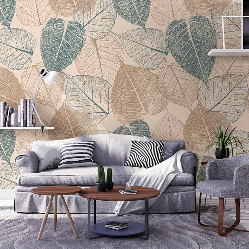 American Blue and Brown Mural with Autumn Leaf Design for Living Room and Gallery, Non-Woven Material