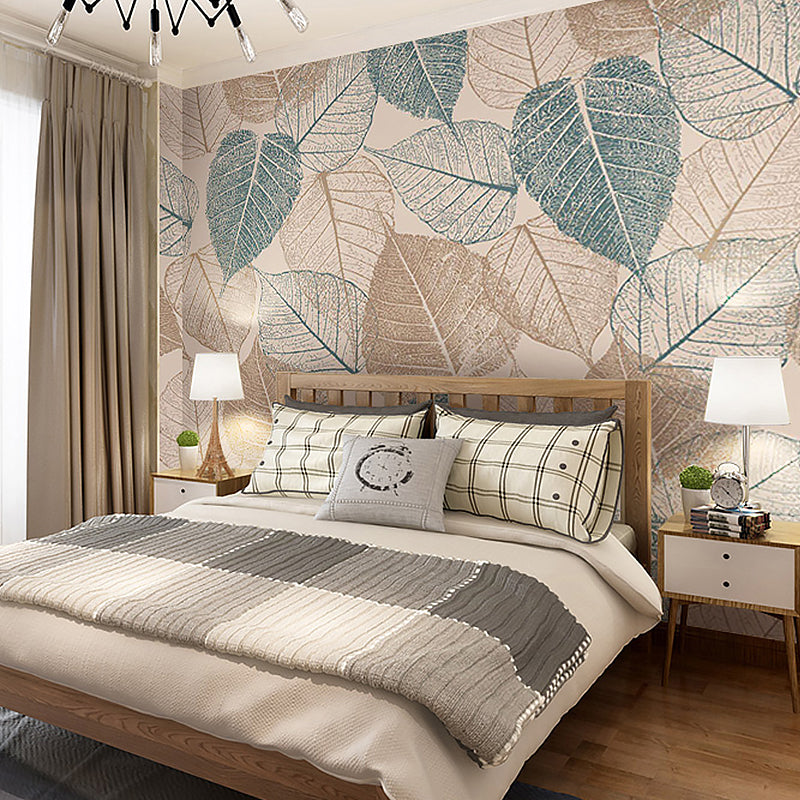 American Blue and Brown Mural with Autumn Leaf Design for Living Room and Gallery, Non-Woven Material