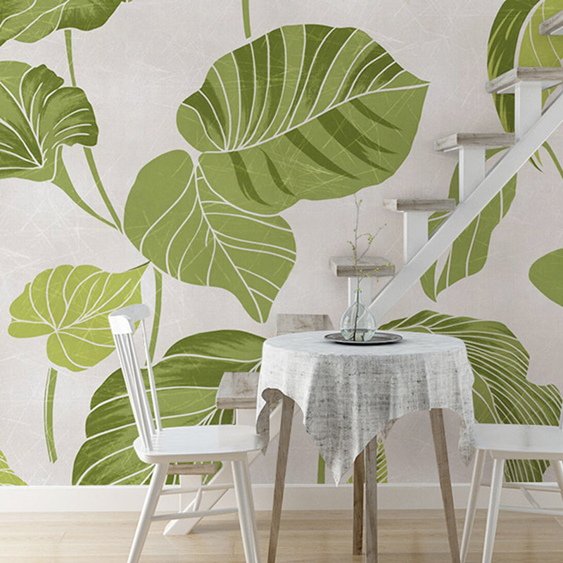 Luxurious Leaf Mural Wallpaper Pastel Green Fresh Wall Covering for Home Decoration
