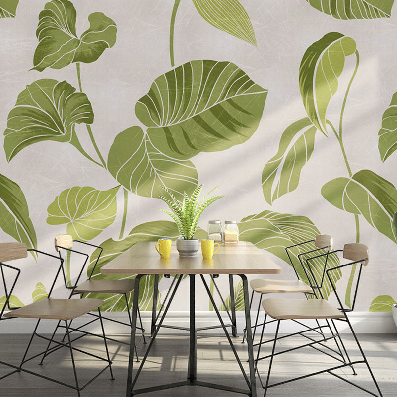 Luxurious Leaf Mural Wallpaper Pastel Green Fresh Wall Covering for Home Decoration