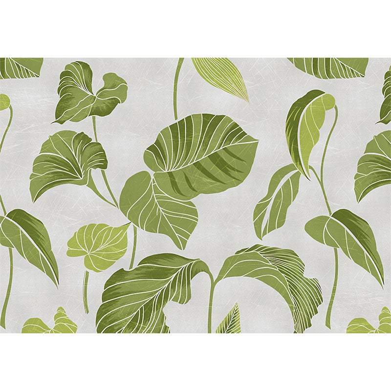 Luxurious Leaf Mural Wallpaper Pastel Green Fresh Wall Covering for Home Decoration