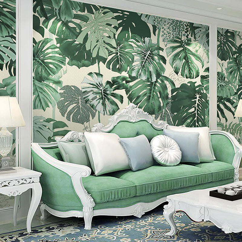 Decorative Non-Woven Mural Wallpaper Tropical Leaf Wall Decor for Gallery and Theme Restaurant