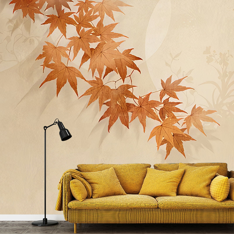 Non-Woven Fabric Large Wall Mural Yellow Maple Wall Art, Personalized Size Available