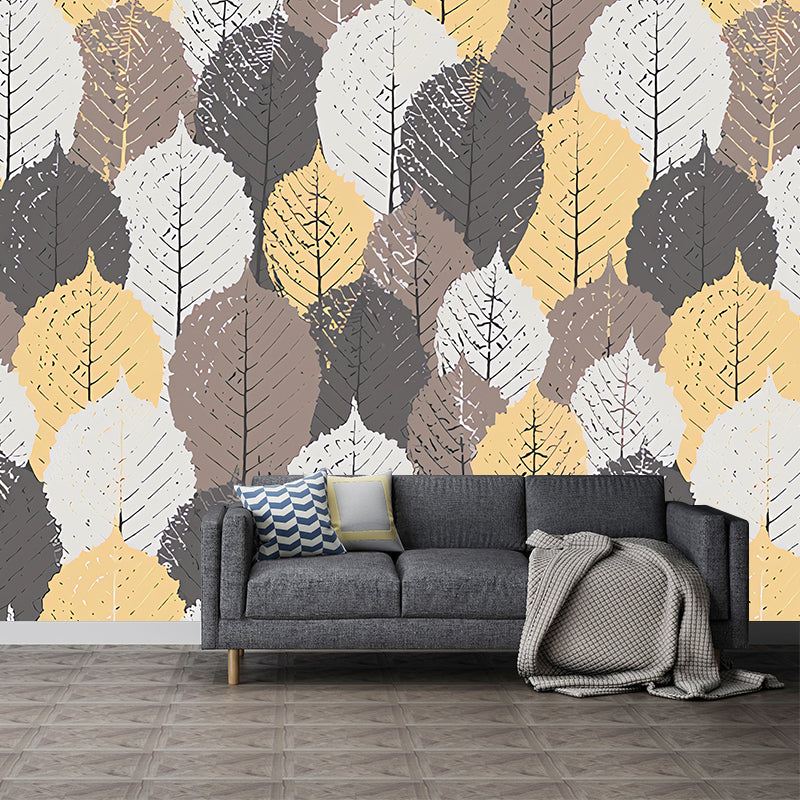 Minimalist Yellow Autumn Leaf Mural Extra Large Living Room Wall Covering