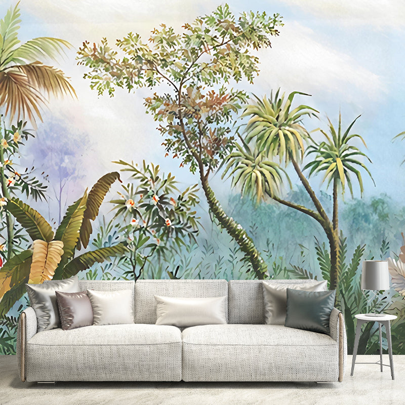 Green Jungle Wall Covering Stain-Resistant Mural Wallpaper for Living Room and Coffee Shop