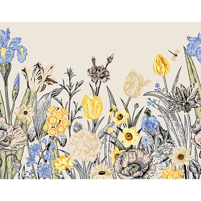 Illustration Garden Blossom Big Mural Wallpaper for Home Decoration, Personalized Sized Available
