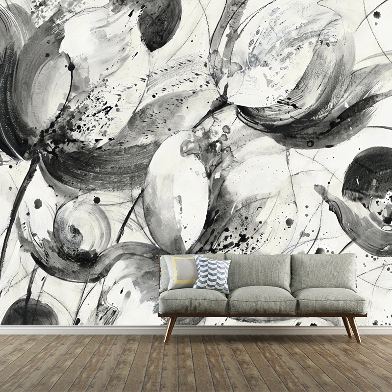 Stain-Resistant Non-Woven Mural Wallpaper Traditional Lotus Wall Art for Living Room