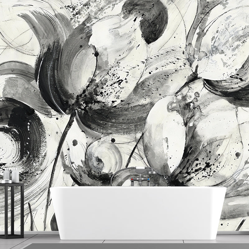 Stain-Resistant Non-Woven Mural Wallpaper Traditional Lotus Wall Art for Living Room