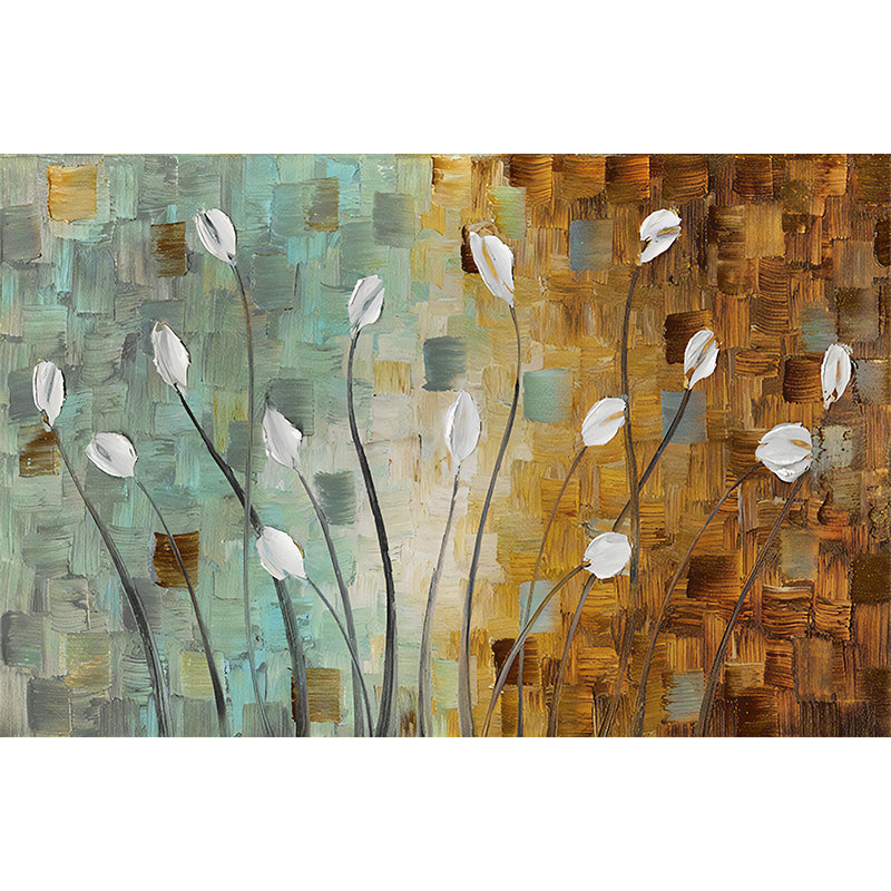 Giant European Mural Wallpaper Blue and Brown Calla Wall Art, Made to Measure