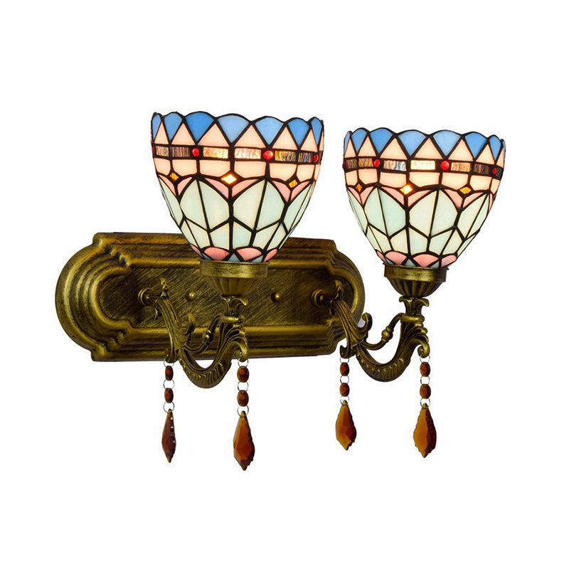 Handcrafted Glass Brass Sconce Light Geometric Pattern 2 Lights Tiffany-Style Wall Mounted Lighting Fixture