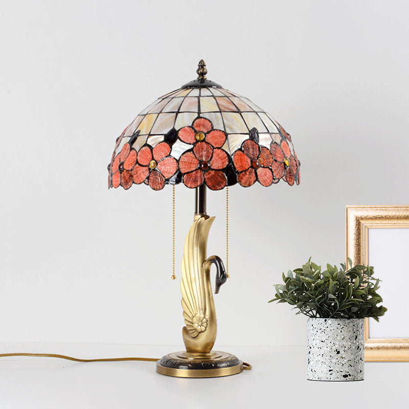 Lámpara de vidrio de vidrio de cuadrícula rosa de borde de flores Tiffany Tiffany 2 light Gold Lighting con base de cisne