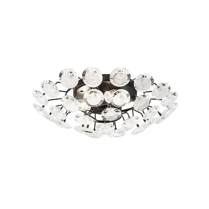 Modernism Sputnik Semi Flush Lighting Crystal 4 Bulbs Dining Room Close to Ceiling Lamp in Black