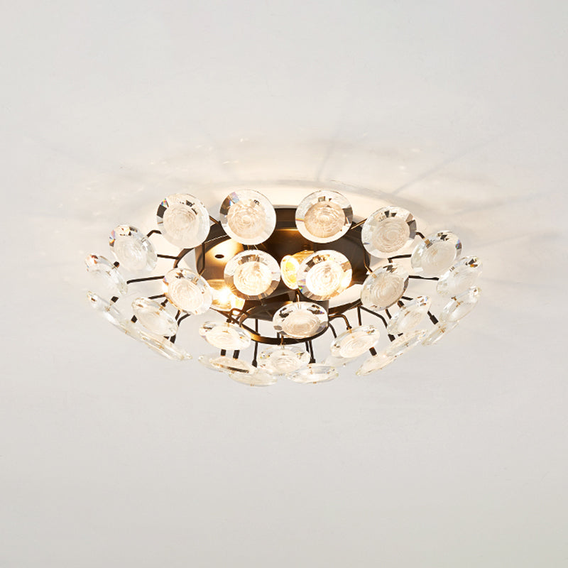 Modernism Sputnik Semi Flush Lighting Crystal 4 Bulbs Dining Room Close to Ceiling Lamp in Black