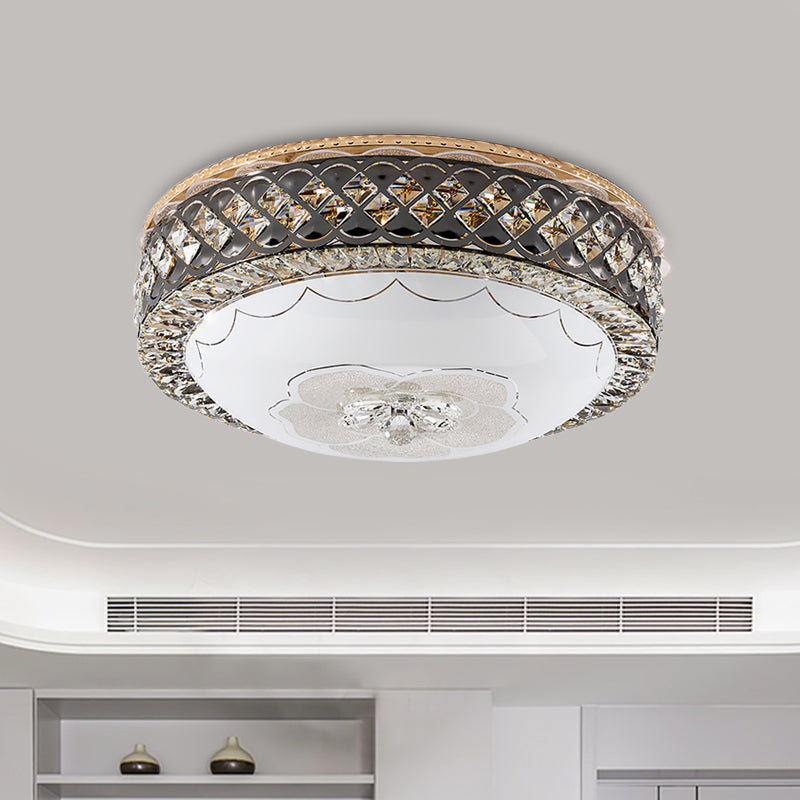Beveled Crystal Domed Ceiling Mounted Fixture Modern LED Flush Lighting in Black for Bedroom