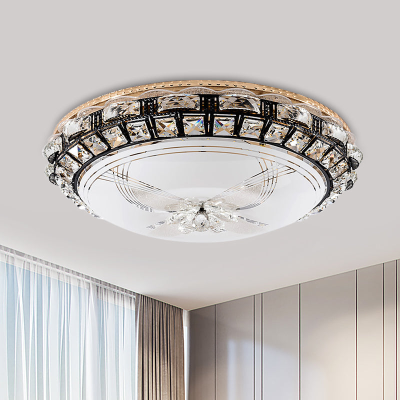 Beveled Crystal Domed Ceiling Mounted Fixture Modern LED Flush Lighting in Black for Bedroom