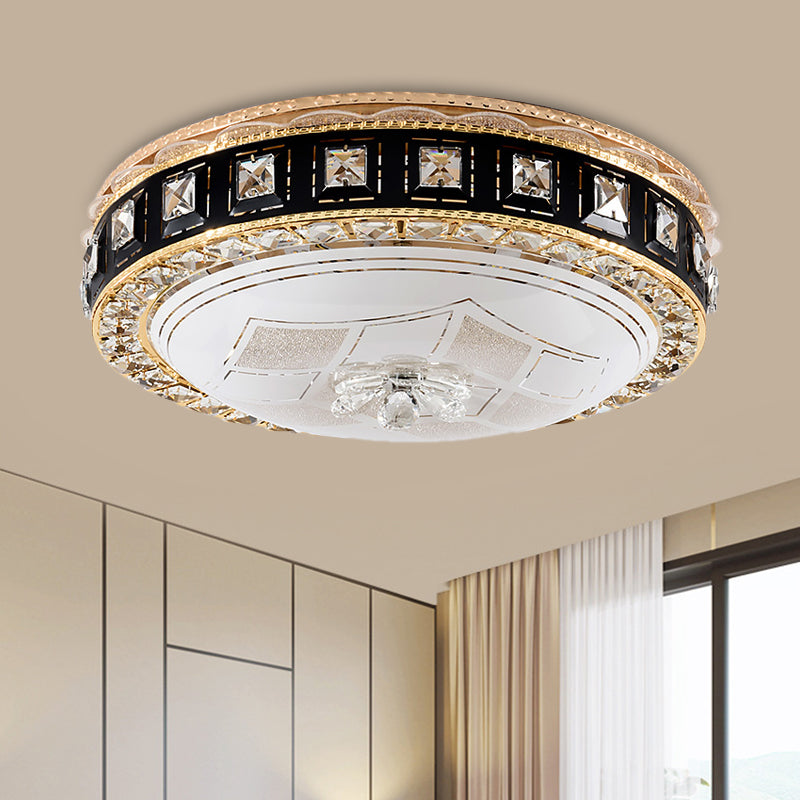 Beveled Crystal Domed Ceiling Mounted Fixture Modern LED Flush Lighting in Black for Bedroom