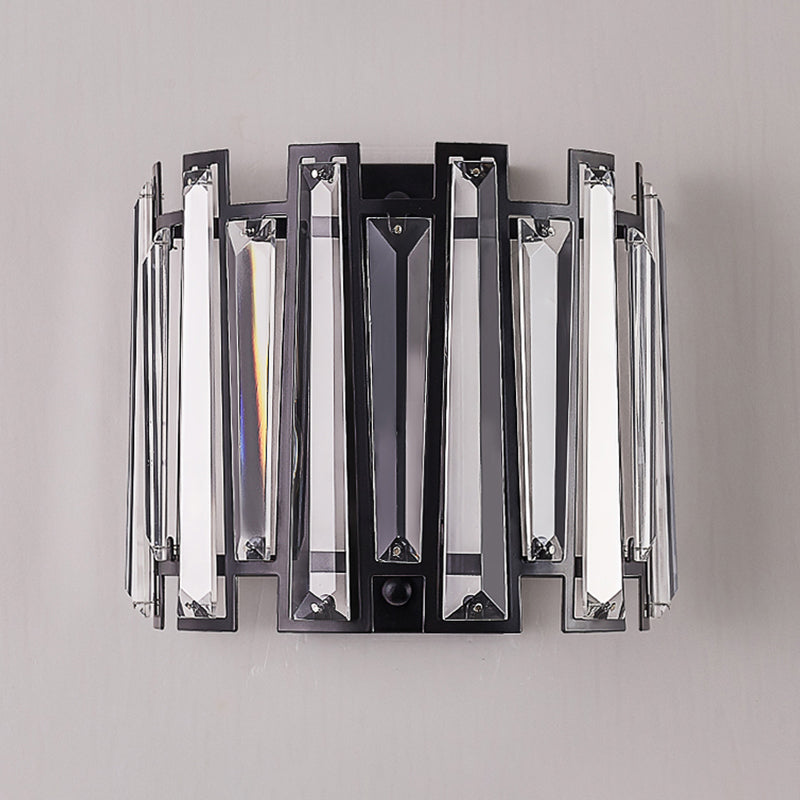 Moderna iluminación de apliques de 2 cabezas con lámpara de montaje de pared de medio cilindro negro de sombra de cristal