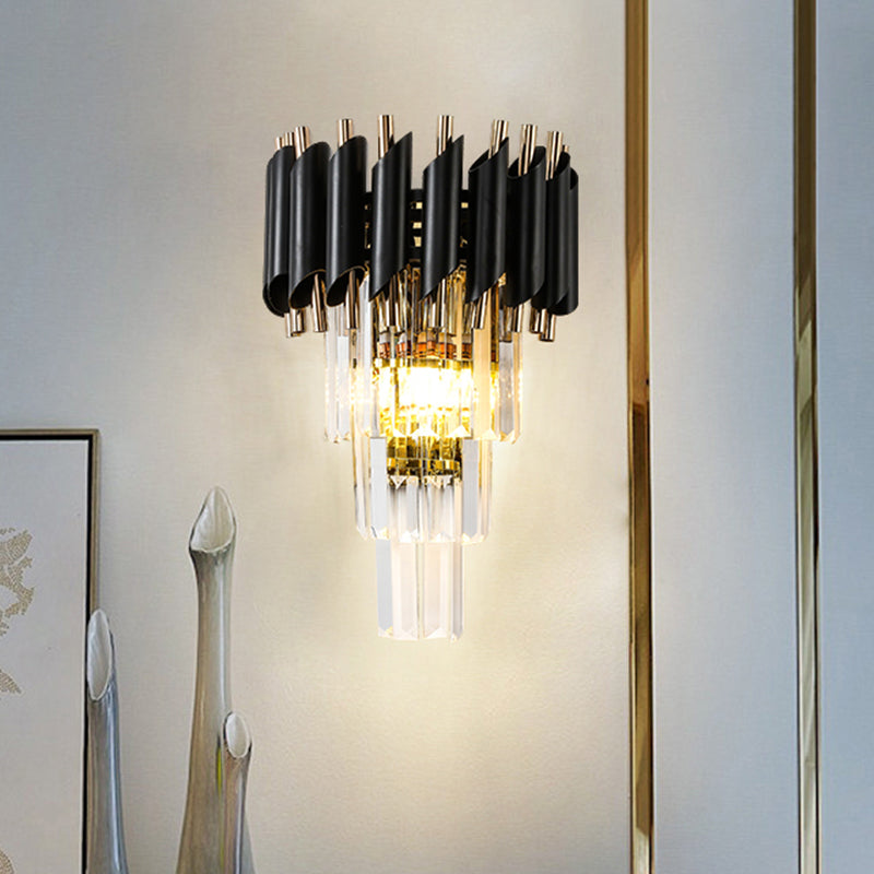 Rechteck-geschnittene kristallgestufte Wandleuchte zeitgenössische 2 Lichter Schwarze Finish-Wandmontagelampe