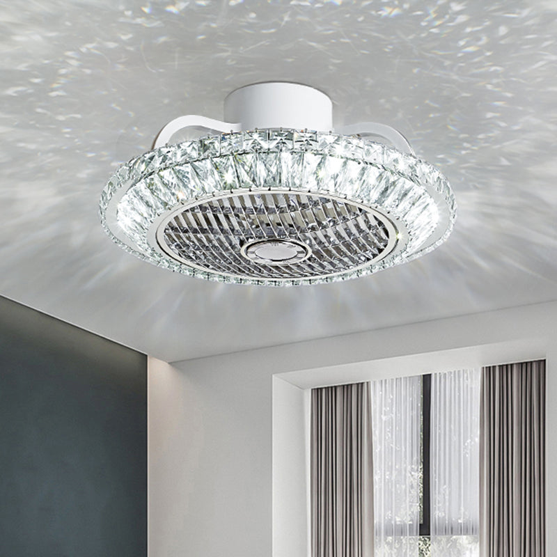 Weiße Finish runde Hängelüfter Leicht moderne K9 Kristall Block LED Flush Deckenlampenlampe, 19,5 "W.