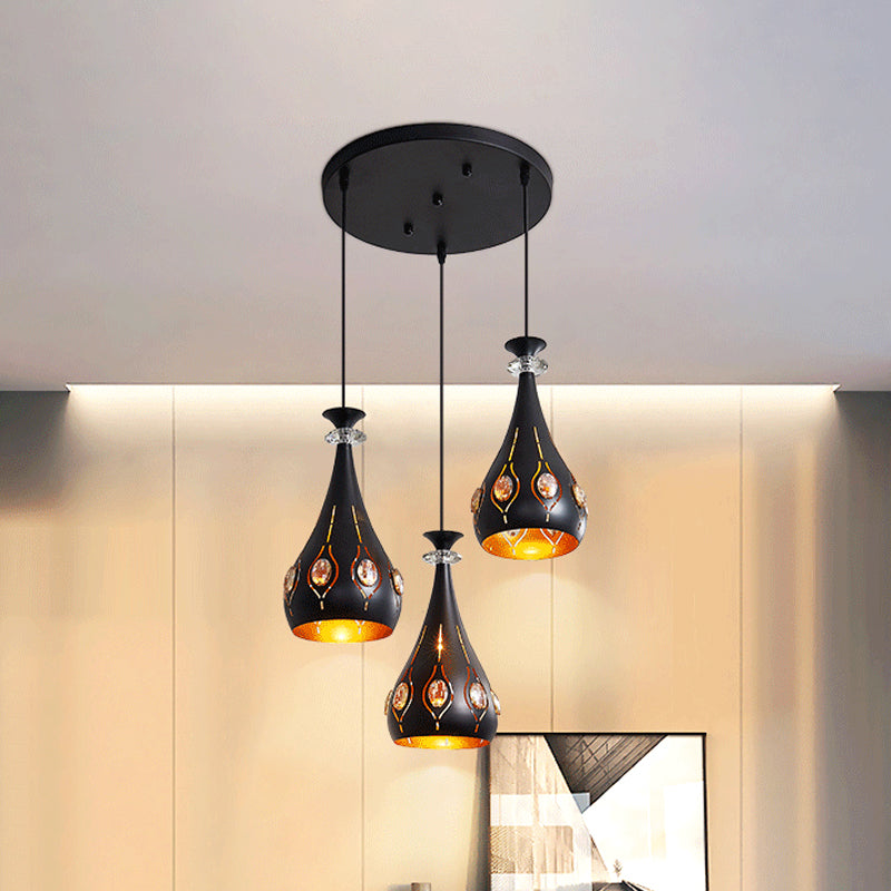 Globe/Oval/Water Cluster Cluster Pendant Modernista Metallic 3 teste Sala da pranzo Pendulum Light in Black