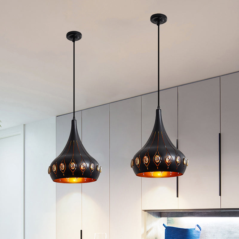 1 Glühbirnen -Esszimmer Down Leuchten moderne schwarze Deckenlampe mit Zwiebel Metallschatten