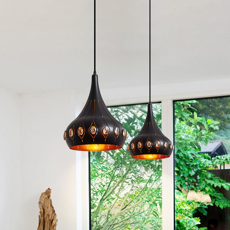 1 Glühbirnen -Esszimmer Down Leuchten moderne schwarze Deckenlampe mit Zwiebel Metallschatten