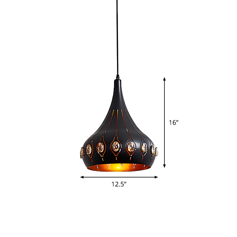 1 Glühbirnen -Esszimmer Down Leuchten moderne schwarze Deckenlampe mit Zwiebel Metallschatten