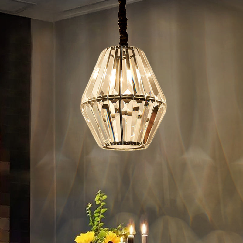 Clear Crystal Rhombus Pendulum Light Minimalism 1-Light Black Ceiling Hang Fixture