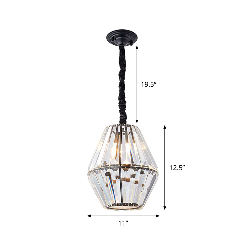 Clear Crystal Rhombus Pendulum Light Minimalism 1-Light Black Ceiling Hang Fixture