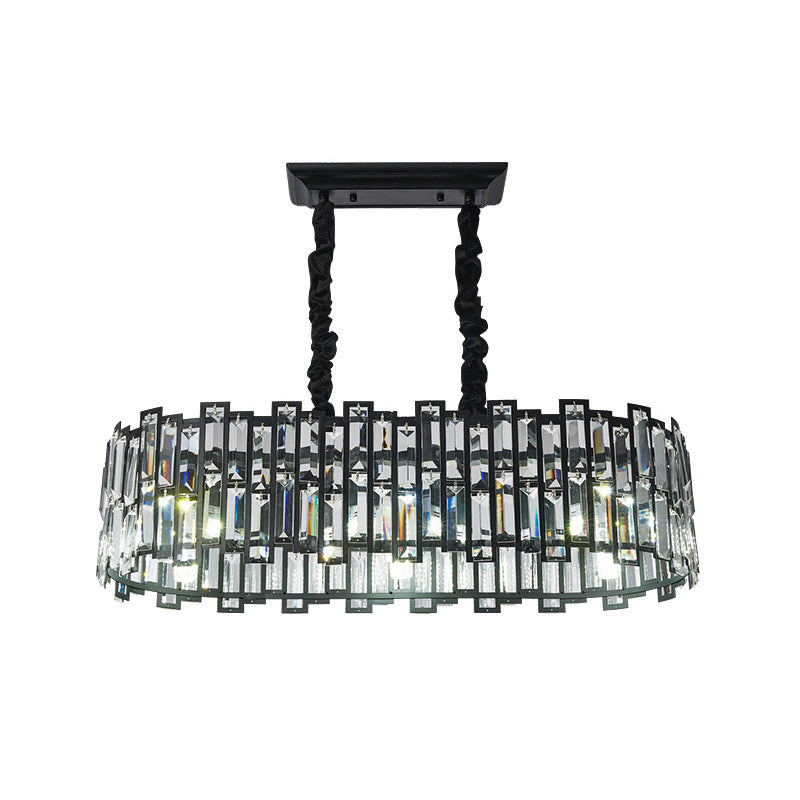 Contemporaneo 6 lampadine a sospensione isola Light with Crystal Block Black Black Finitura del rettangolo Abbasso di appendi