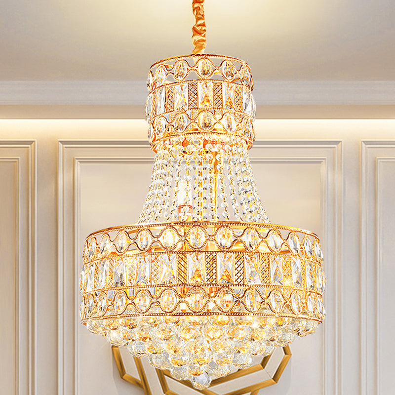 Barokque Empire Chandelier 5 Lights Crystal Suspension Lighting in Gold for Living Room