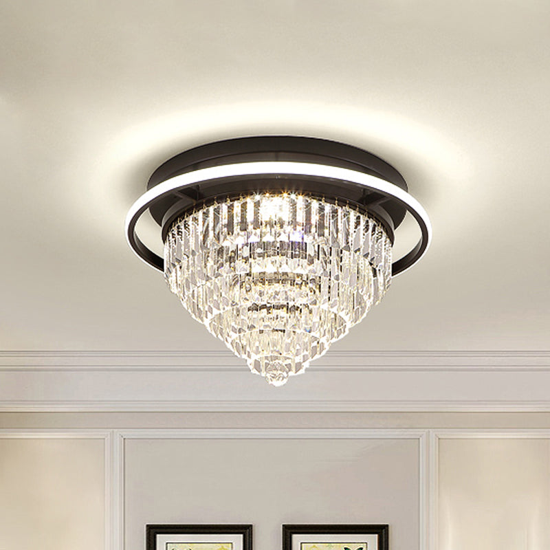 Luz de altura de dormitorio de cono invertido prisma simple LED negro cerca de la lámpara de techo con anillo de halo