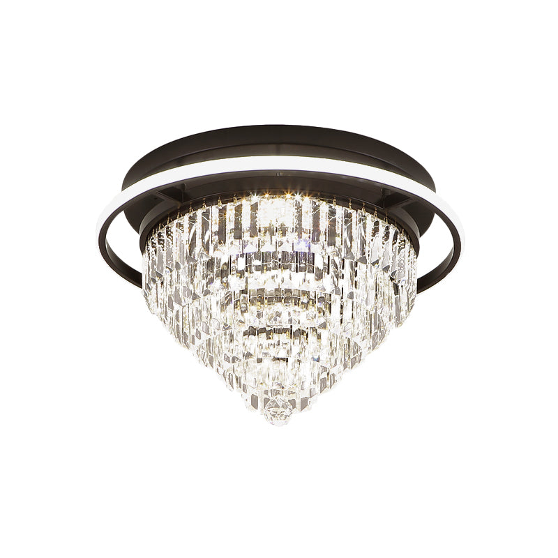 Luz de altura de dormitorio de cono invertido prisma simple LED negro cerca de la lámpara de techo con anillo de halo