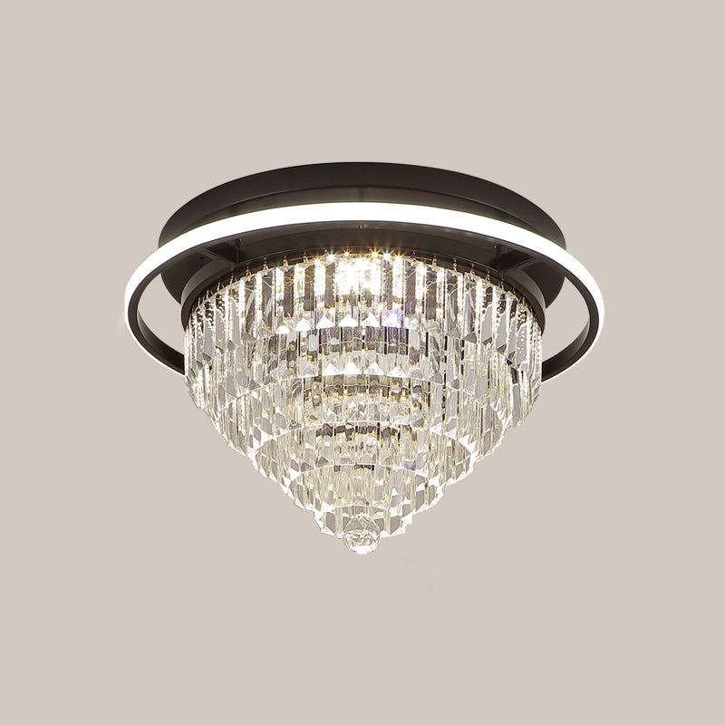 Luz de altura de dormitorio de cono invertido prisma simple LED negro cerca de la lámpara de techo con anillo de halo