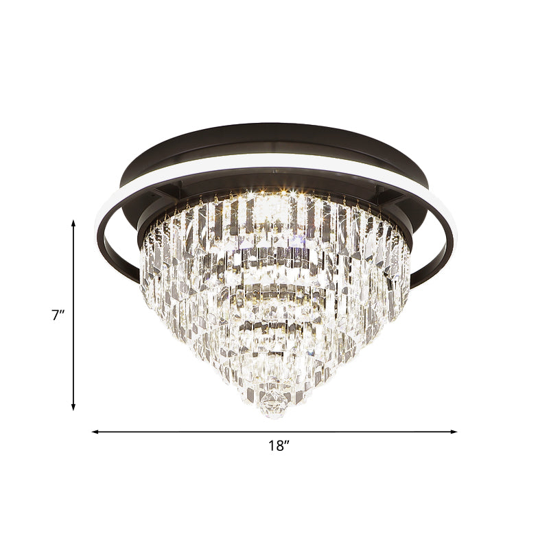 Luz de altura de dormitorio de cono invertido prisma simple LED negro cerca de la lámpara de techo con anillo de halo