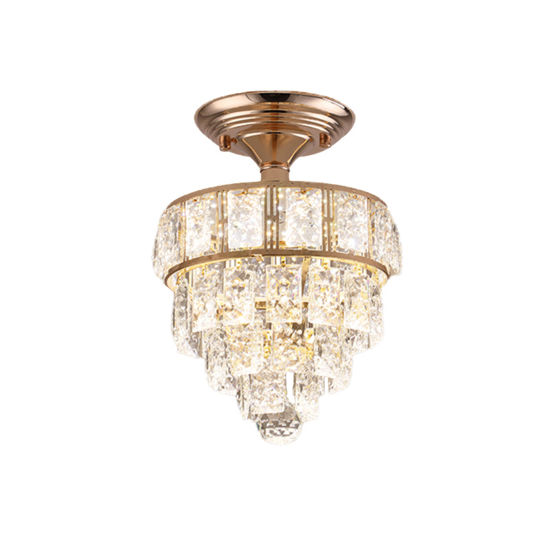 Beveled Crystal Square LED Ceiling Flush Modern Gold 4 Tiers Tapered Hallway Semi Flush Mount Lighting