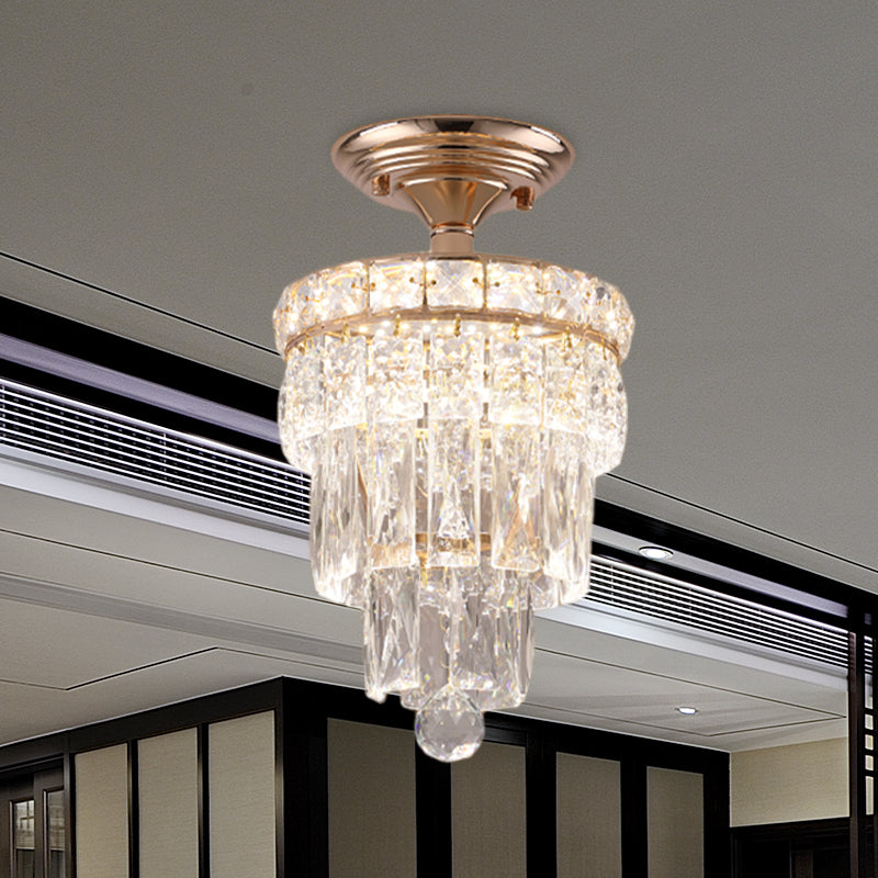 LED Semi Flush Deckenleuchte modernistische gestickte, verjüngte rechteckige geschnittene Kristallspüschhalterung in Gold