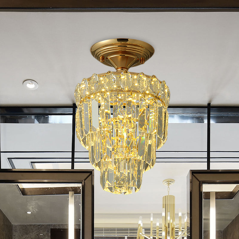 Tapered Shape Foyer Ceiling Lamp Postmodern Crystal Rectangle/Teardrop Gold LED Semi-Flush Mount