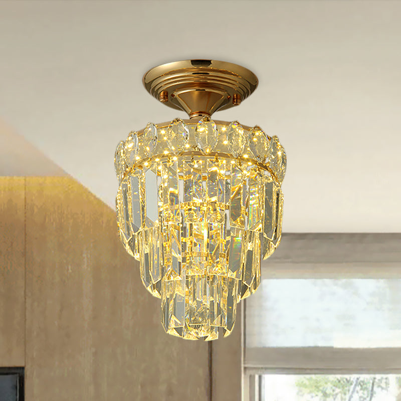 Tapered Shape Foyer Ceiling Lamp Postmodern Crystal Rectangle/Teardrop Gold LED Semi-Flush Mount