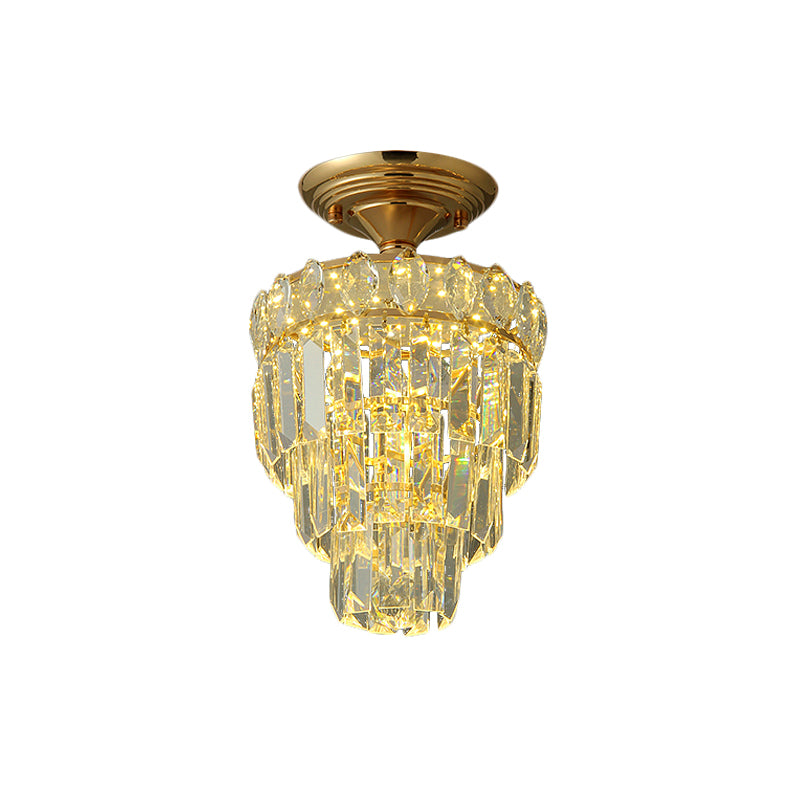 Tapered Shape Foyer Ceiling Lamp Postmodern Crystal Rectangle/Teardrop Gold LED Semi-Flush Mount
