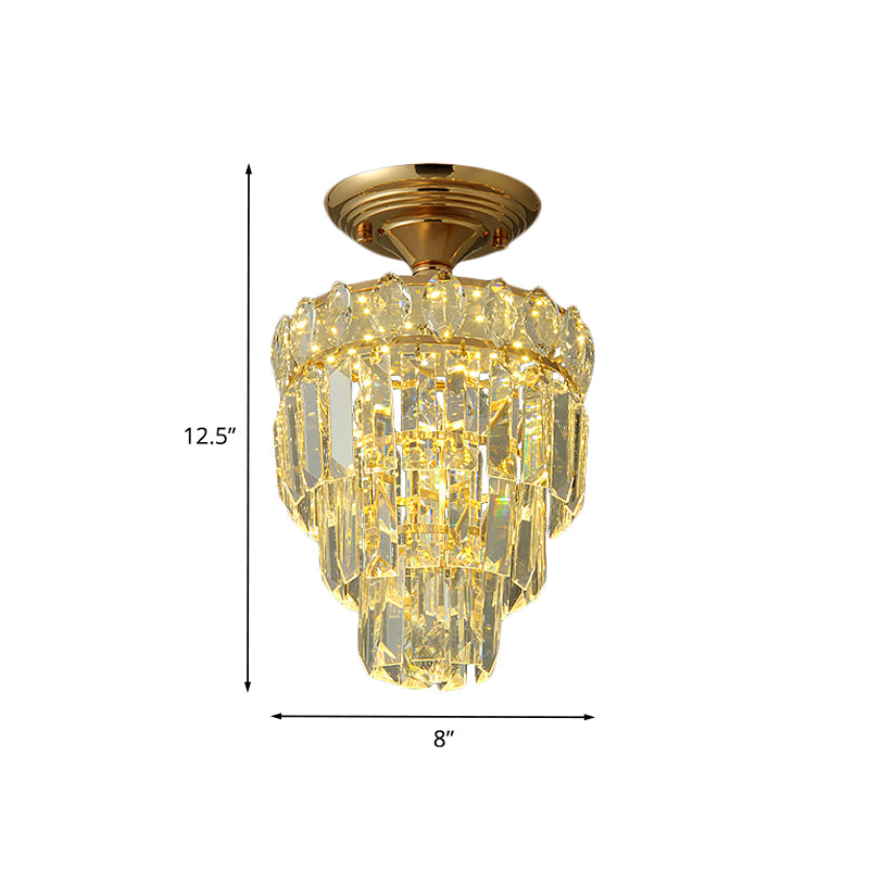 Tapered Shape Foyer Ceiling Lamp Postmodern Crystal Rectangle/Teardrop Gold LED Semi-Flush Mount