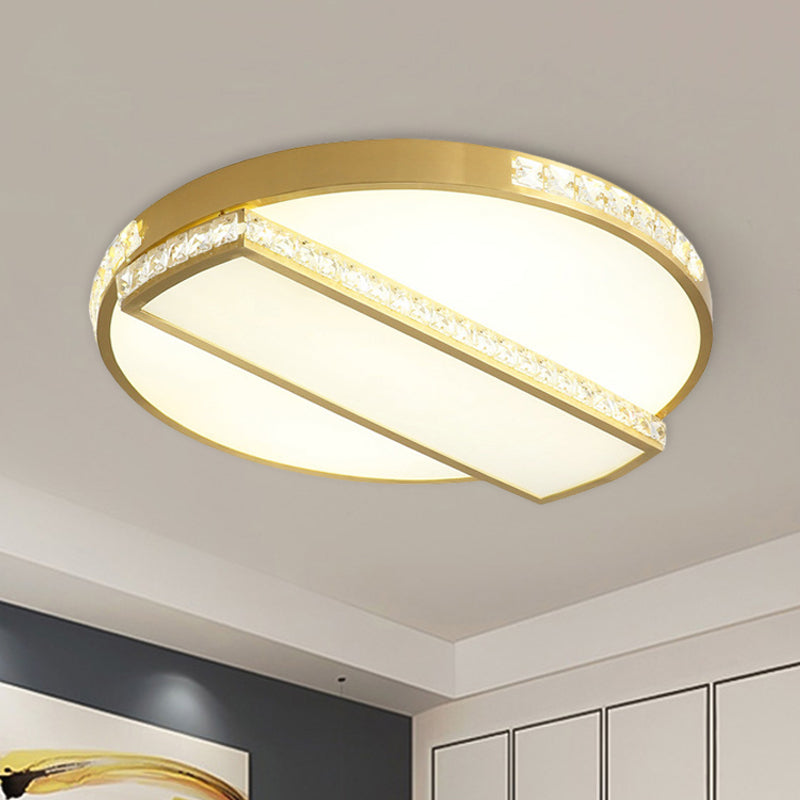 Gold Geometric Ultrathin Flushmount Lamp Minimalistic Crystal Embedded Gold LED Ceiling Light