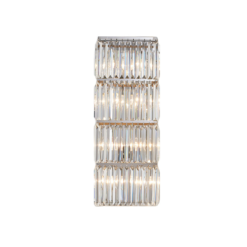 4-Tier Rectangle Flush Wall Sconce Contemporary Chrome Crystal Prism Wall Light Fixture